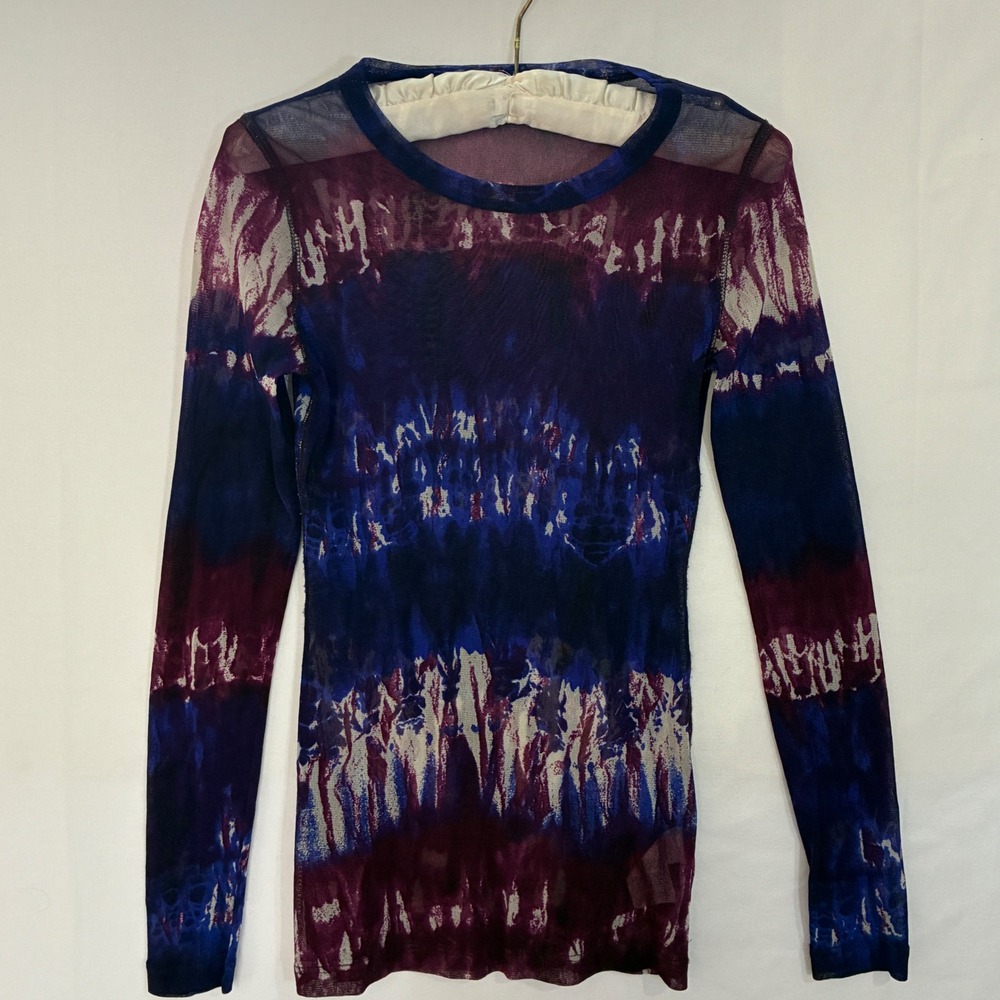 Karen Kane Sheer Mesh Tie Dye Top Women‎ Small Long Sleeve Layering Y2K Grunge - Picture 2 of 10